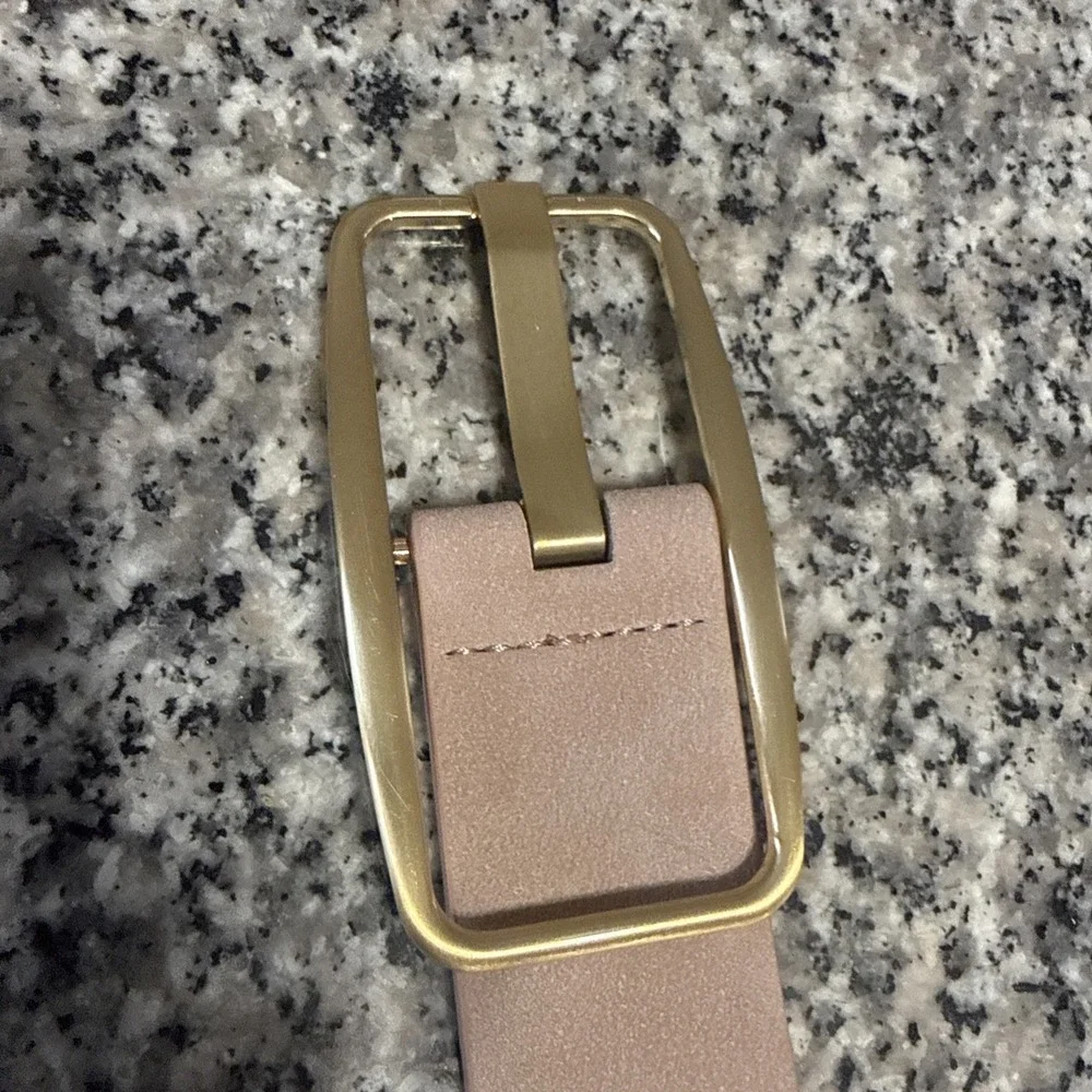 Unbranded Suede Feel  Pink Belt Gold‎ Colored Buckle Slotted Holes